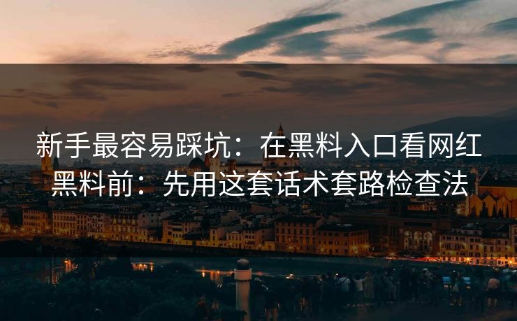 新手最容易踩坑：在黑料入口看网红黑料前：先用这套话术套路检查法