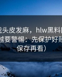 这事让我头皮发麻，hlw黑料网这种词越火，越要警惕：先保护好账号（先保存再看）