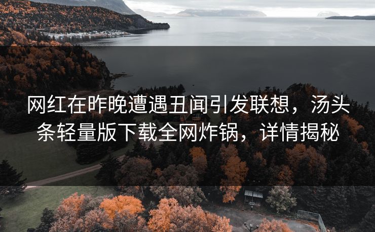 网红在昨晚遭遇丑闻引发联想，汤头条轻量版下载全网炸锅，详情揭秘